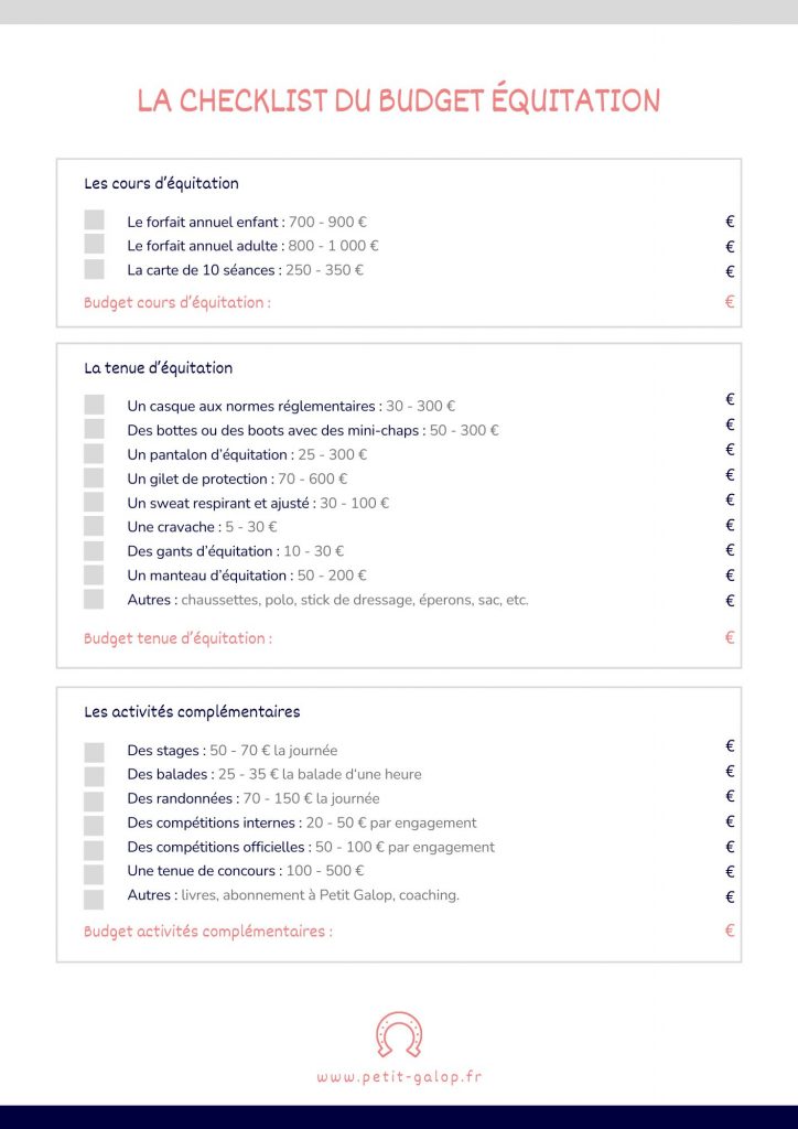 Checklist budget équitation