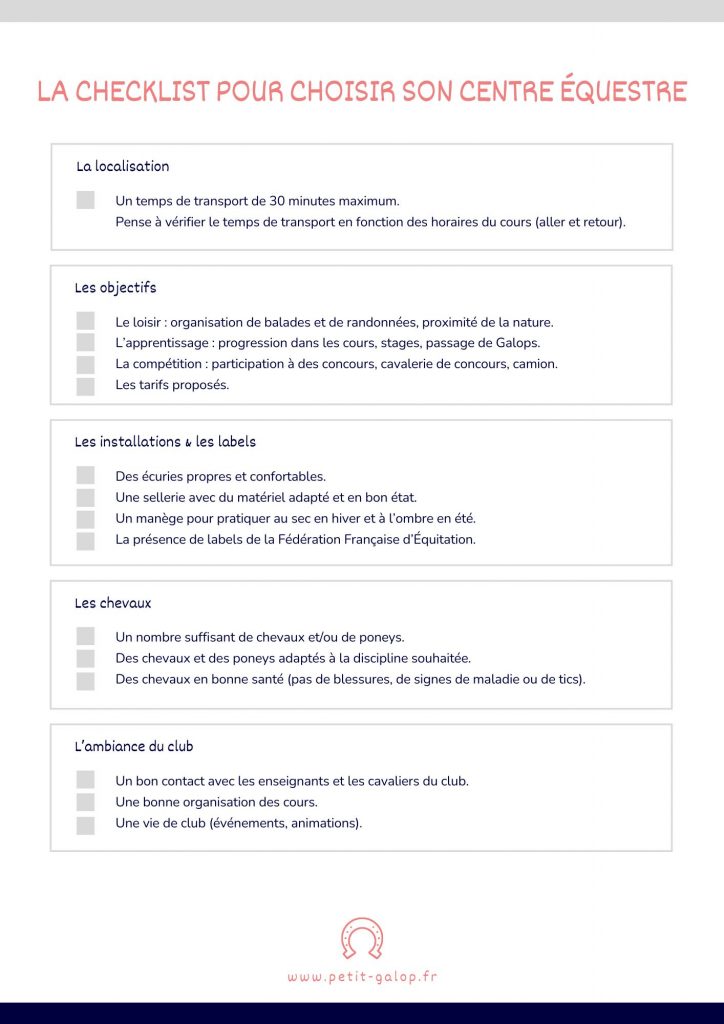 Checklist choisir centre équestre
