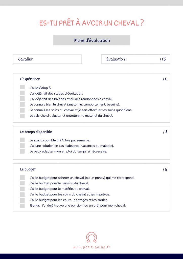 Checklist prêt à avoir un cheval