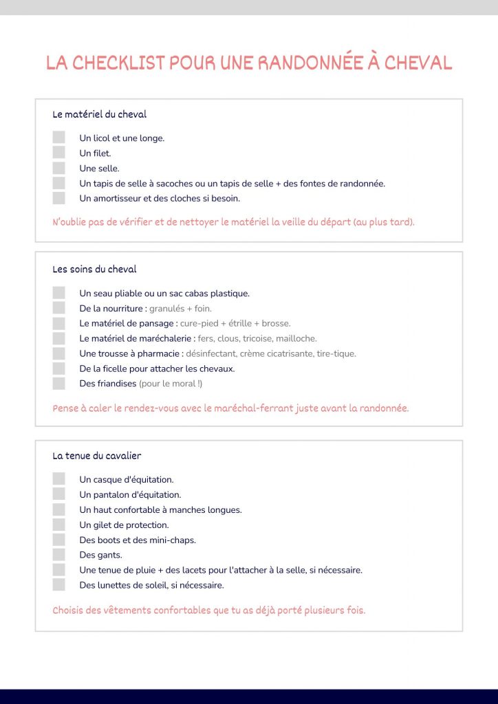 Checklist randonnée à cheval 1