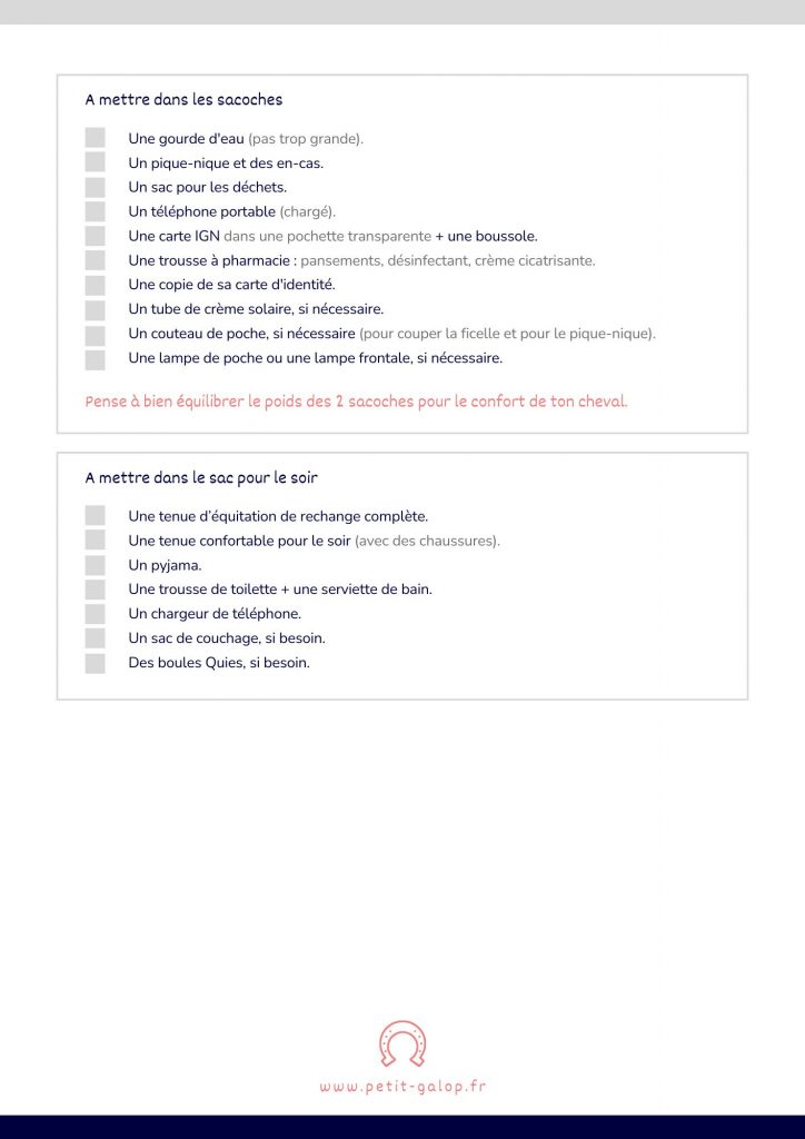 Checklist randonnée à cheval 2