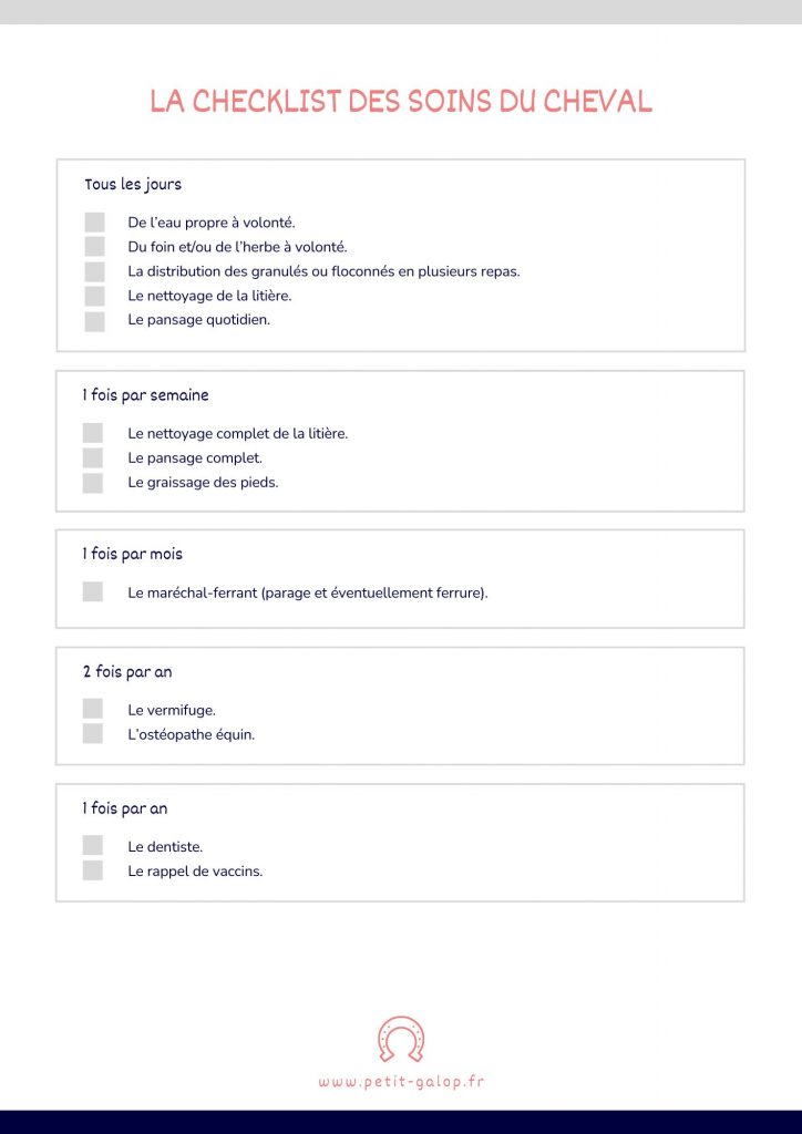 Checklist soins du cheval