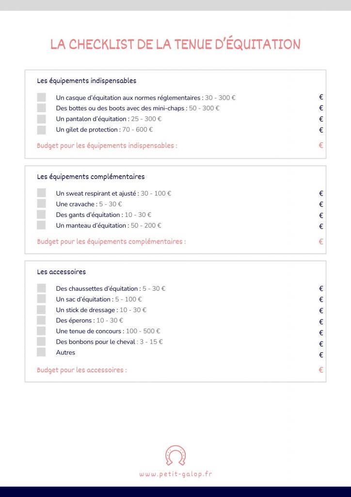 Checklist tenue équitation