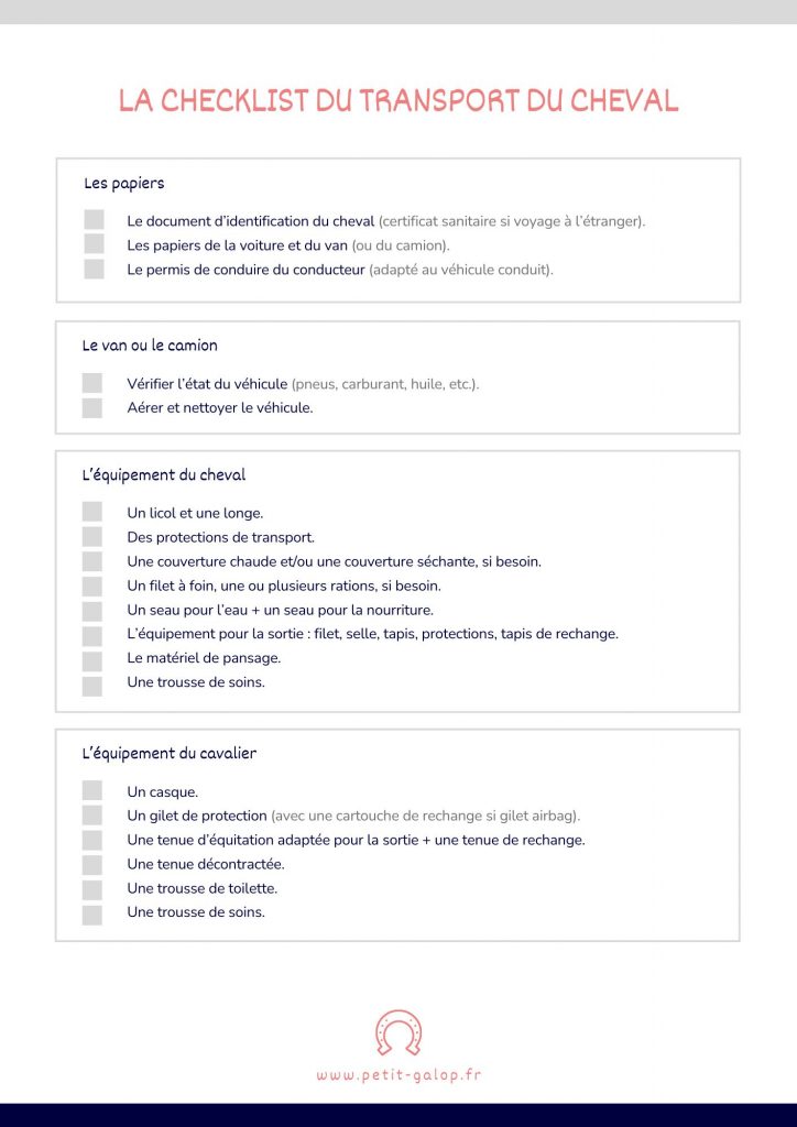 Checklist transport du cheval