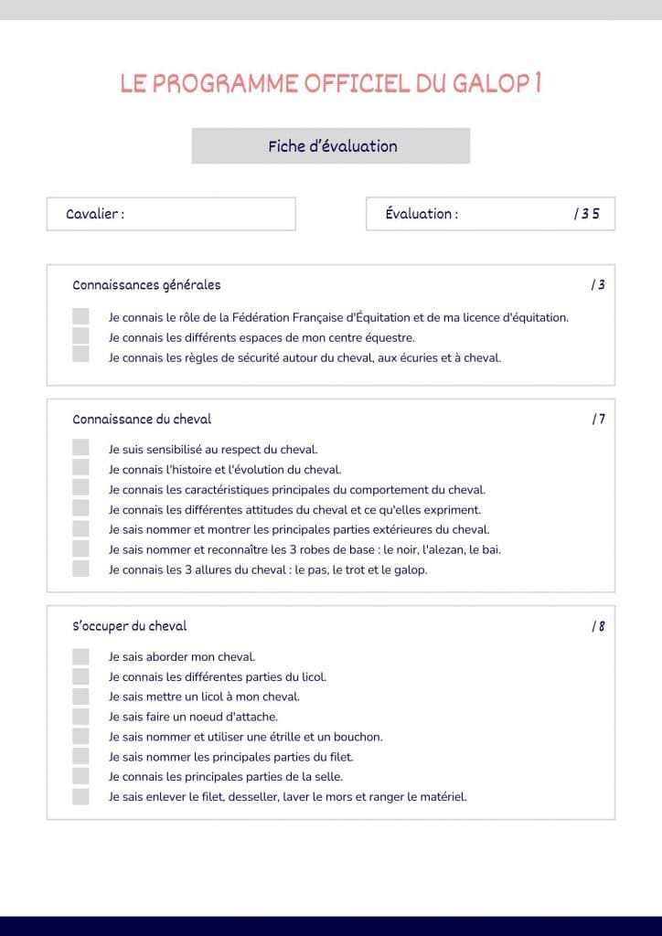 Programme Galop 1 Page 1