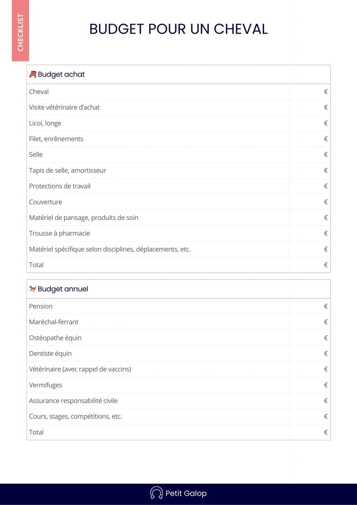 Budget pour un cheval