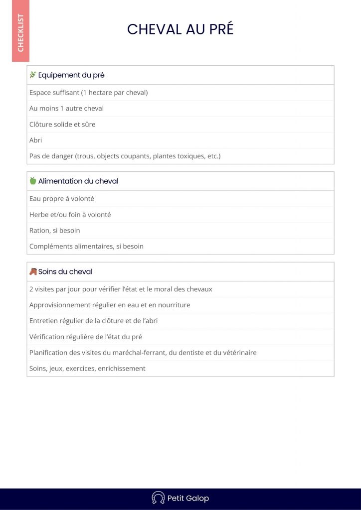 Checklist cheval au pré