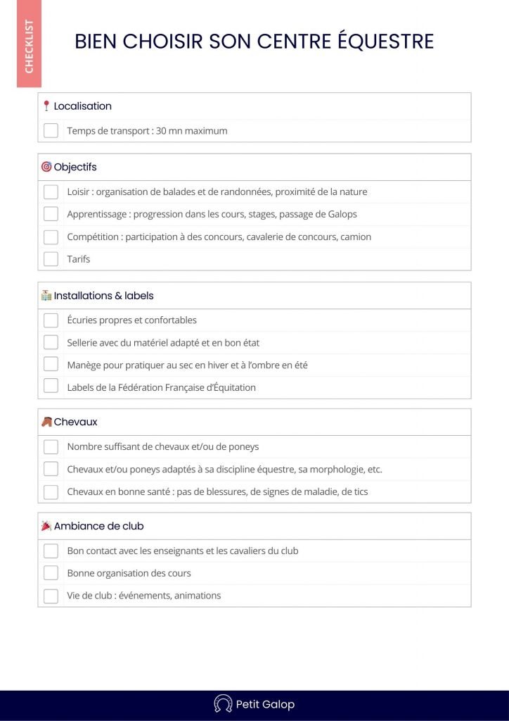 Checklist choisir centre équestre