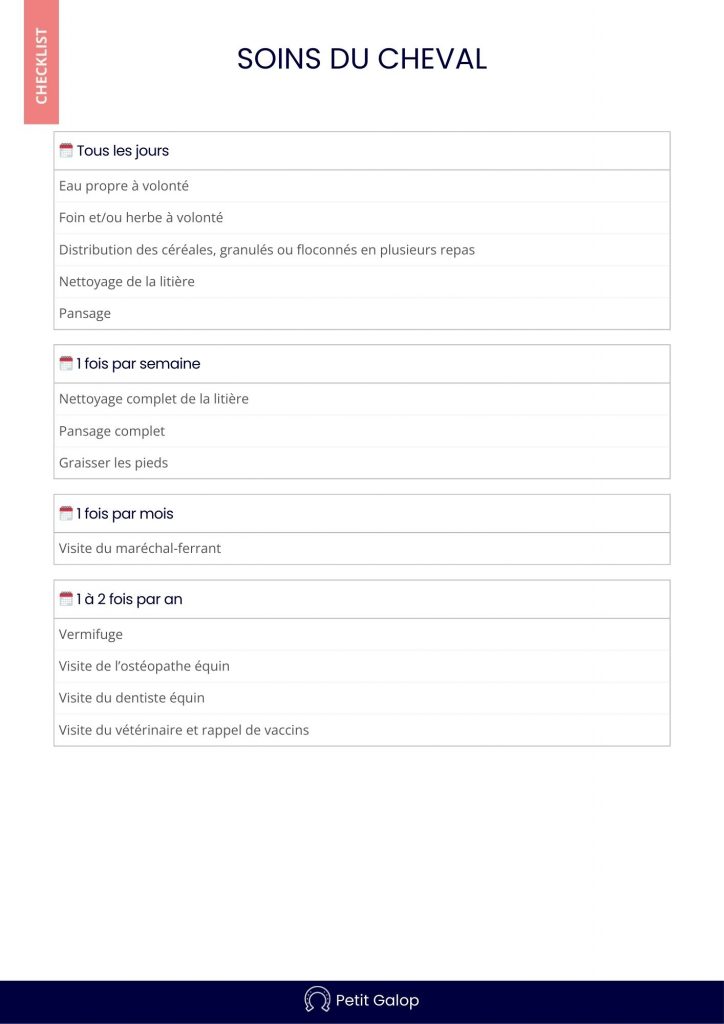 Checklist soins du cheval