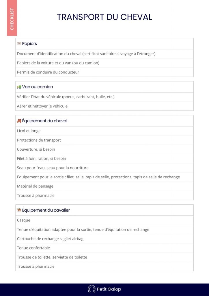 Checklist transport cheval