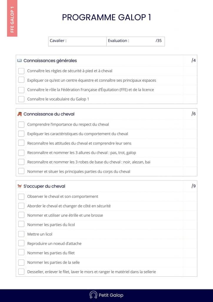 Programme Galop 1 Page 1